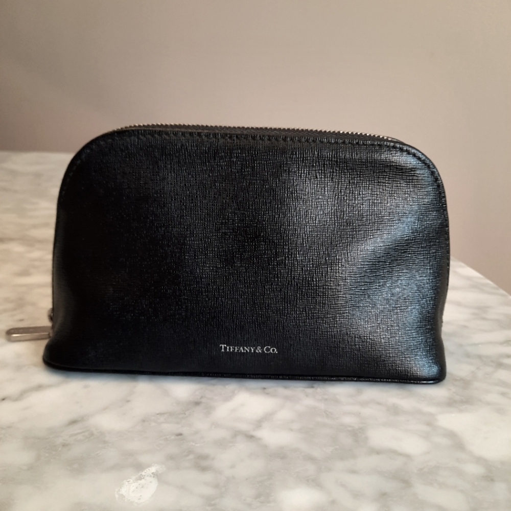 Tiffany&Co. Black leather Zip Dome Pouch